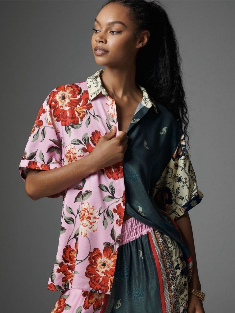 Anthropologie Silky Floral Oversized Surf Shirt